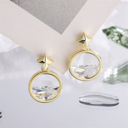 Crystal and 18K Gold-Plated Star Dangle Earring, gold stud earrings for women, everyday style, side view