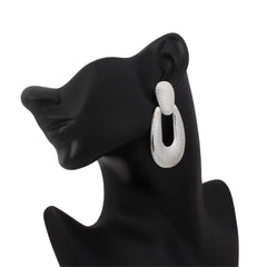 Silver-Plated Studded Open Oval Drop Earrings