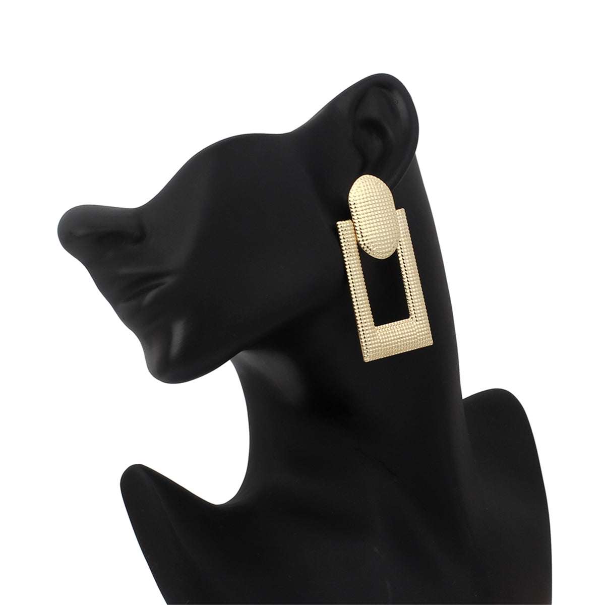 18K Gold-Plated Studded Open Rectangle Drop Earrings, gold drop earrings for women, everyday style, styled look