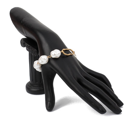 Pearl & 18K Gold-Plated Oval Station Bracelet