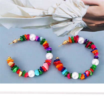 Red Resin and Pearl 18K Gold-Plated Beaded Hoop Earrings, dainty minimalist design, side view