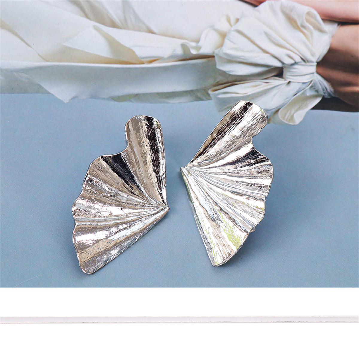 Silver-Plated Fan Stud Earrings, silver stud earrings for women, everyday style, lifestyle look