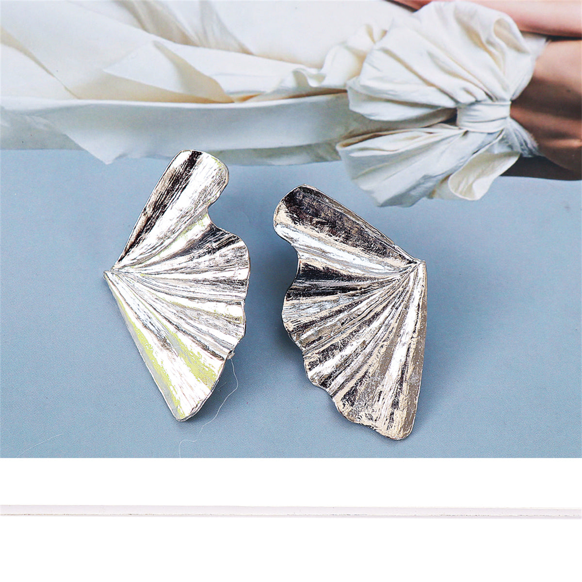 Silver-Plated Fan Stud Earrings, silver stud earrings for women, everyday style, styled look