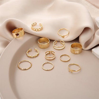 18K Gold-Plated Heart Ring Set, jewelry gift sets for women, botanical inspired, lifestyle look