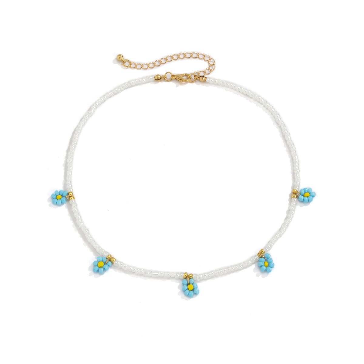 Blue Howlite and 18K Gold-Plated Mum Beaded Station Collar Necklace, gold pendant necklace for women, styled look