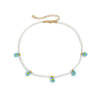 Blue Teal Howlite & Goldtone Mum Beaded Station Choker Necklace