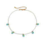 Blue Teal Howlite & Goldtone Mum Beaded Station Choker Necklace