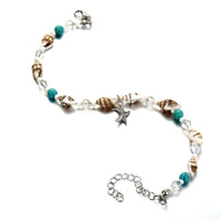 Blue & Silver-Plated Shell & Starfish Charm Anklet
