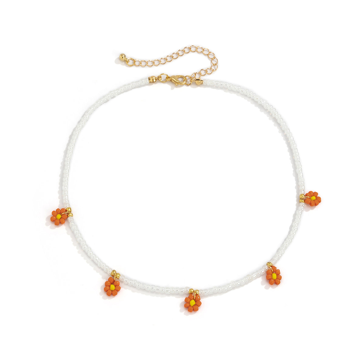 Orange Howlite and 18K Gold-Plated Mum Choker Necklace, gold pendant necklace for women, detail close-up