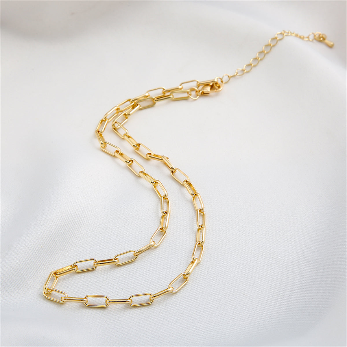18K Gold-Plated Rectangle Chain Necklace, gold pendant necklace for women, dainty minimalist design, styled look