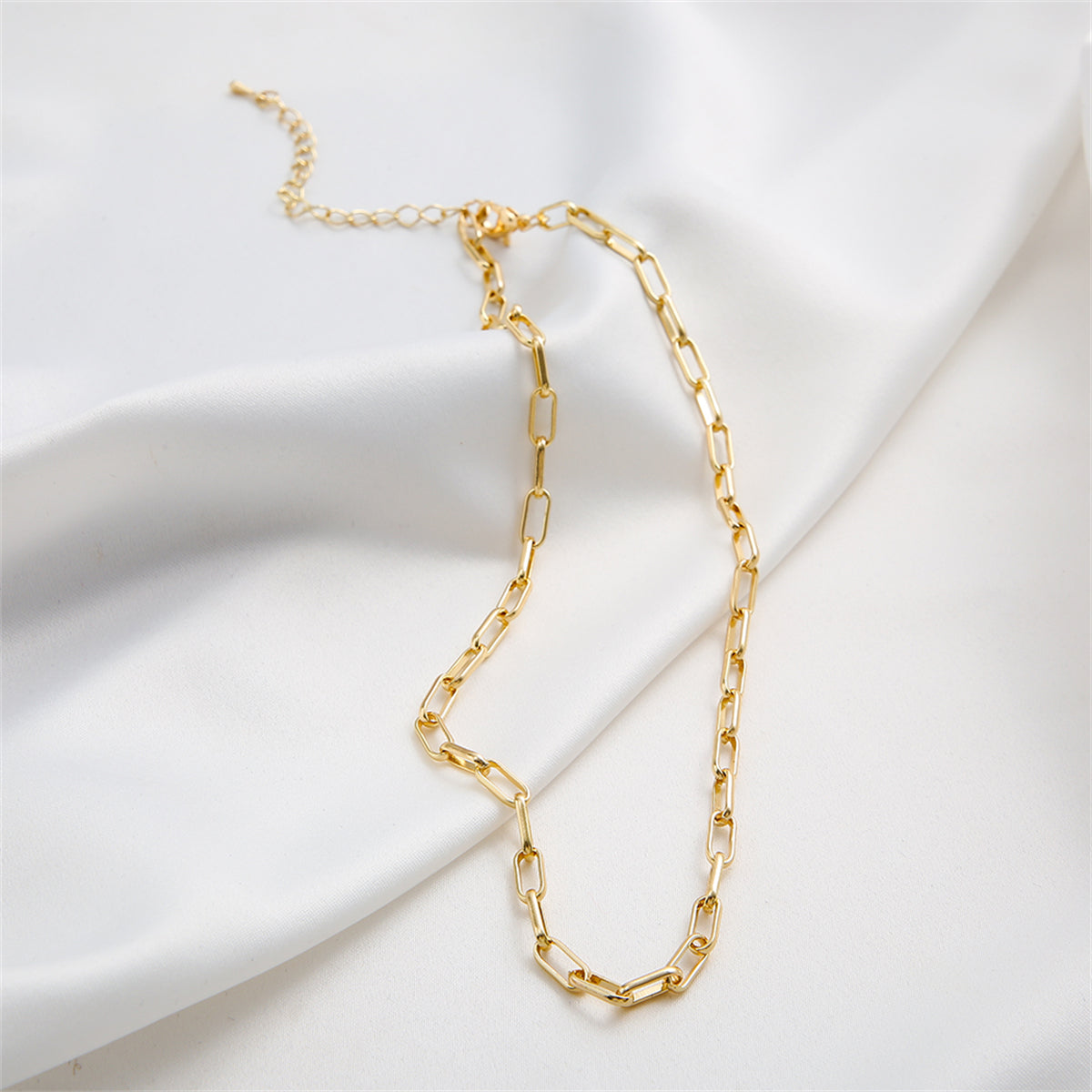 18K Gold-Plated Rectangle Chain Necklace, gold pendant necklace for women, dainty minimalist design, side view