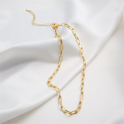 18K Gold-Plated Rectangle Chain Necklace, gold pendant necklace for women, dainty minimalist design, side view