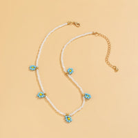 Blue Teal Howlite & Goldtone Mum Beaded Station Choker Necklace