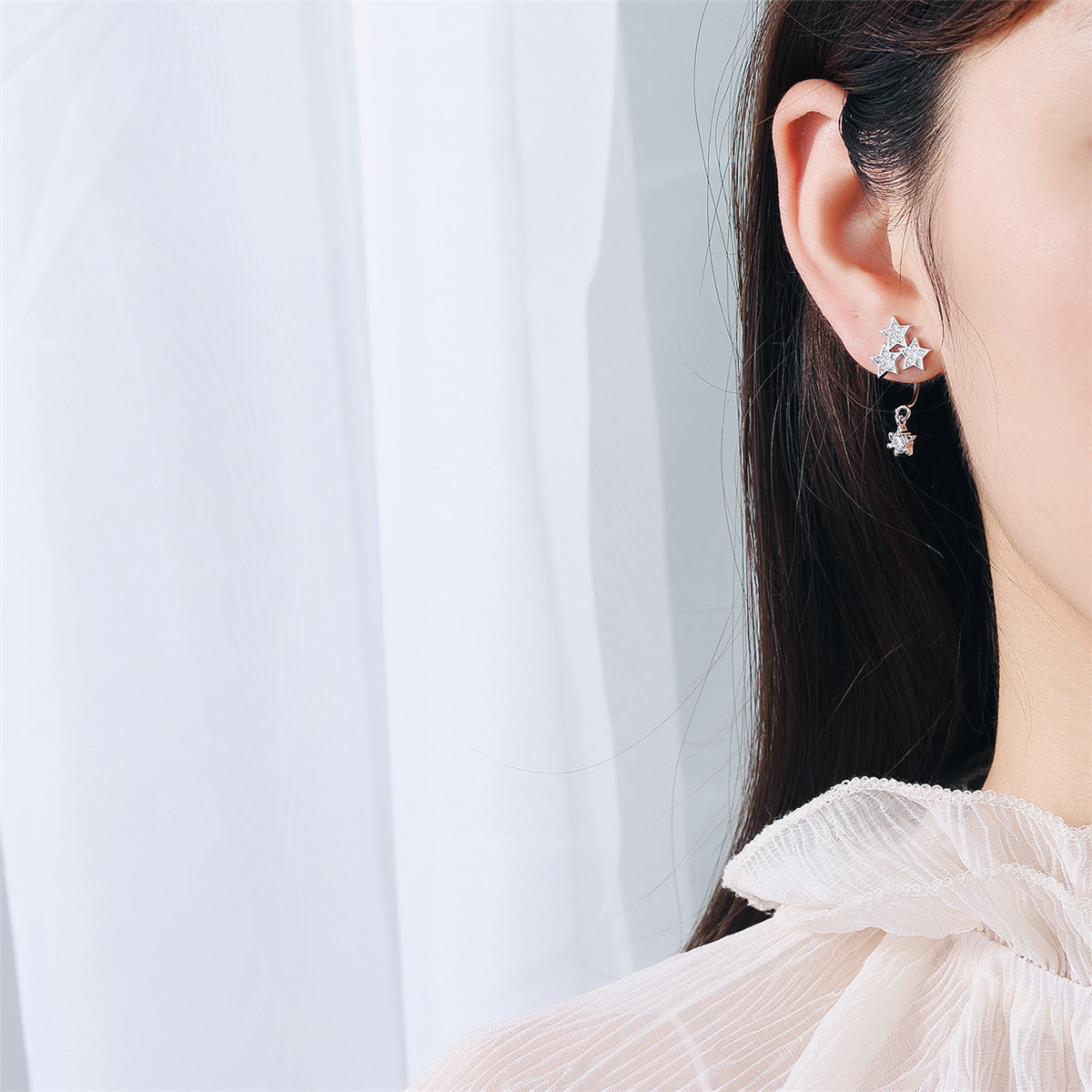Cubic Zirconia & Silver-Plated Star Drop Earrings