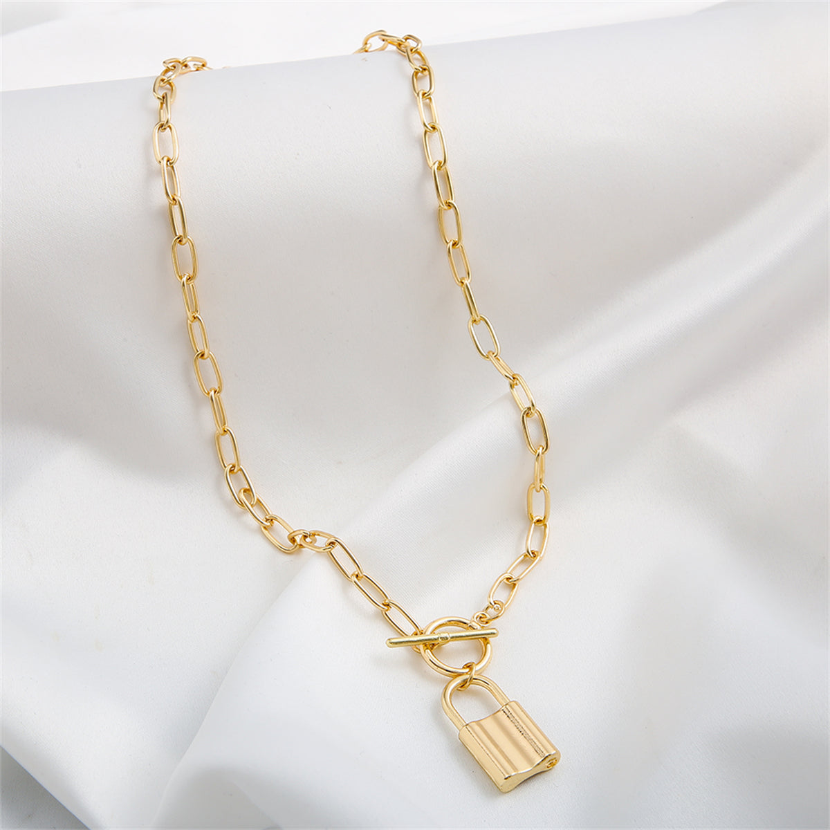 18K Gold-Plated Lock Toggle Pendant Necklace, gold pendant necklace for women, vintage-inspired design, lifestyle look