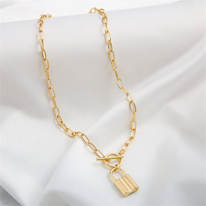 18K Gold-Plated Lock Toggle Pendant Necklace, gold pendant necklace for women, vintage-inspired design, lifestyle look