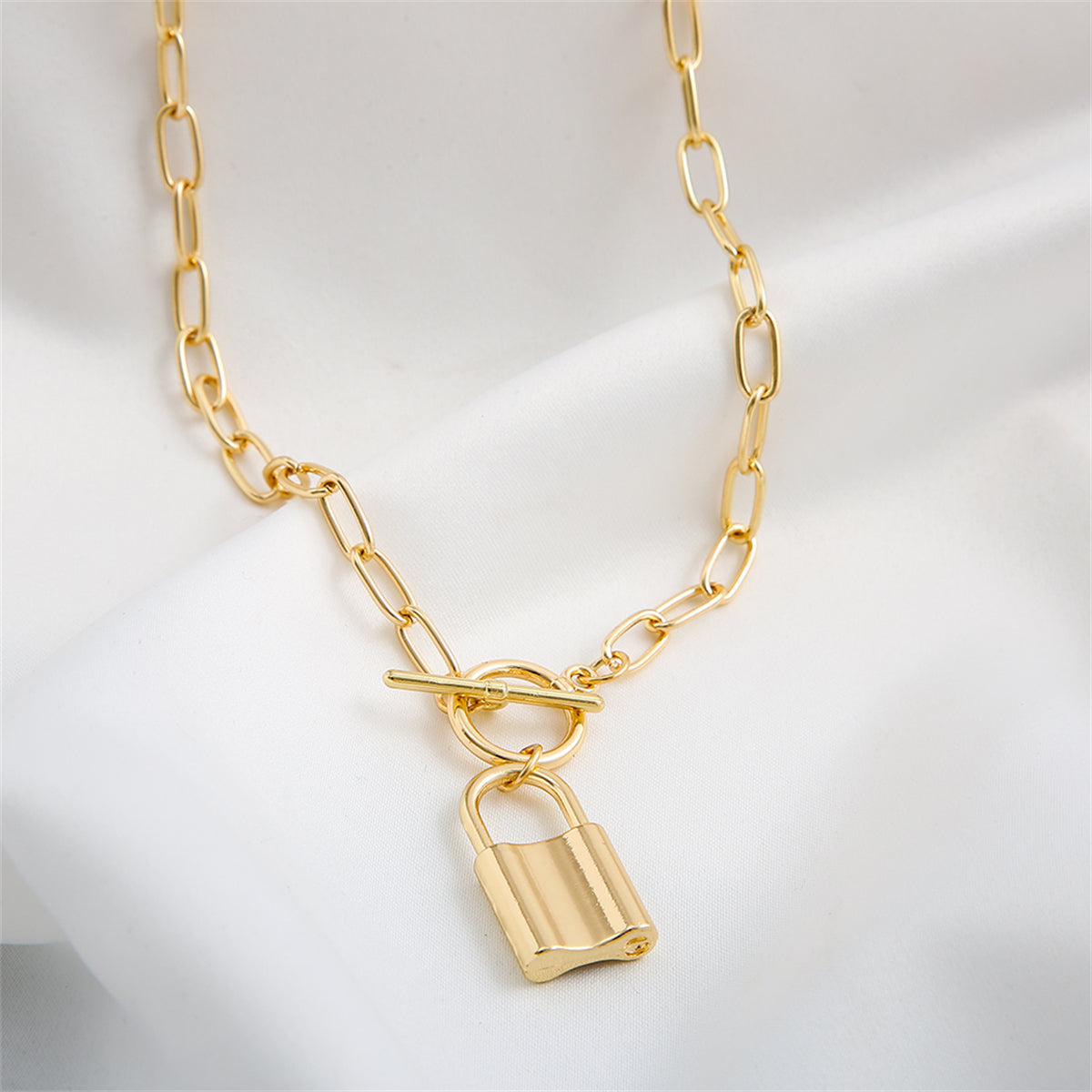 18K Gold-Plated Lock Toggle Pendant Necklace, gold pendant necklace for women, vintage-inspired design, styled look