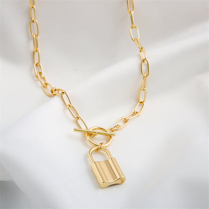 18K Gold-Plated Lock Toggle Pendant Necklace, gold pendant necklace for women, vintage-inspired design, styled look