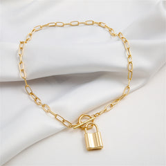 18K Gold-Plated Lock Toggle Pendant Necklace