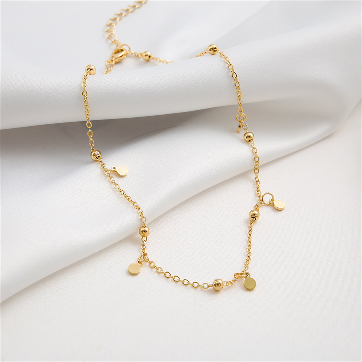 18K Gold-Plated Round Sequin Necklace, gold pendant necklace for women, botanical inspired, lifestyle look