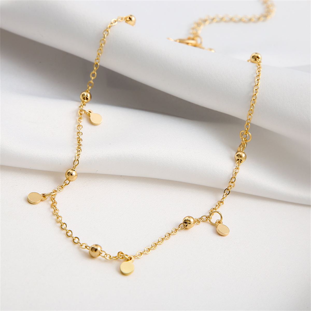 18K Gold-Plated Round Sequin Necklace, gold pendant necklace for women, botanical inspired, side view