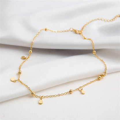 18K Gold-Plated Round Sequin Necklace, gold pendant necklace for women, botanical inspired, detail close-up