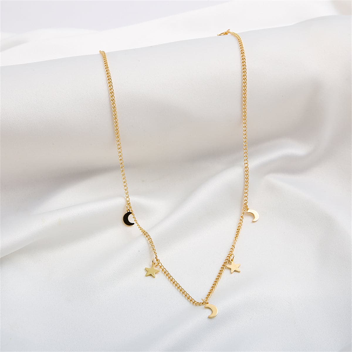 18K Gold-Plated Celestial Necklace, gold pendant necklace for women, dainty minimalist design, front view