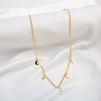18K Gold-Plated Celestial Necklace, gold pendant necklace for women, dainty minimalist design, front view