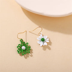 Green & White Enamel 18K Gold-Plated Mum Drop Earrings