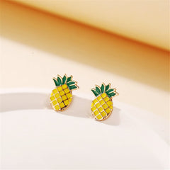 Yellow & Green Enamel Pineapple Stud Earrings