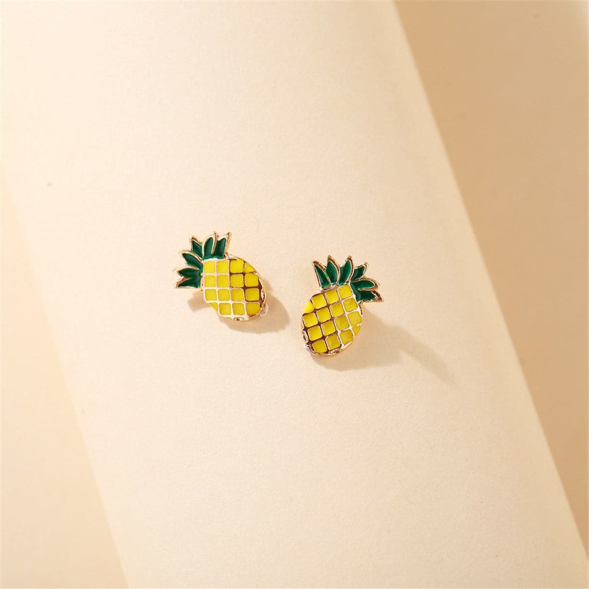Yellow & Green Enamel Pineapple Stud Earrings