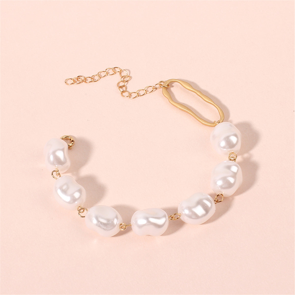 Pearl and 18K Gold-Plated Oval Station Bracelet, gold bracelet for women, elegant gift for her, styled look