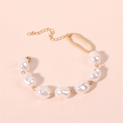 Pearl and 18K Gold-Plated Oval Station Bracelet, gold bracelet for women, elegant gift for her, styled look