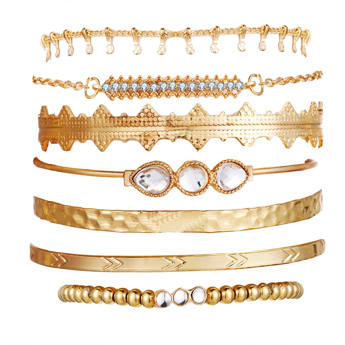 Cubic Zirconia & Crystal Textured Geometric Bracelet Set