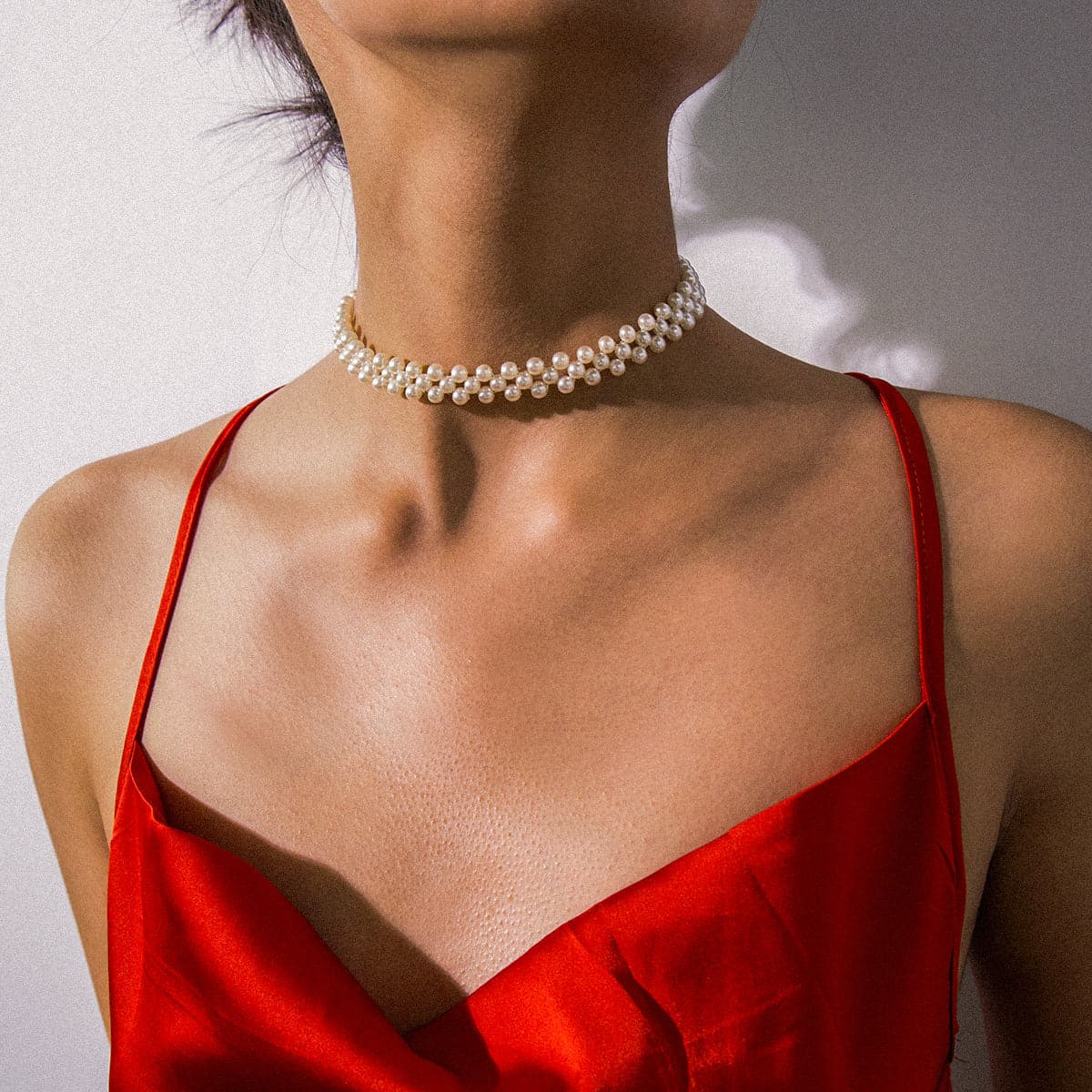 Pearl and Silver-Plated Layered Choker Necklace, chunky silver choker necklace, botanical inspired, lifestyle look
