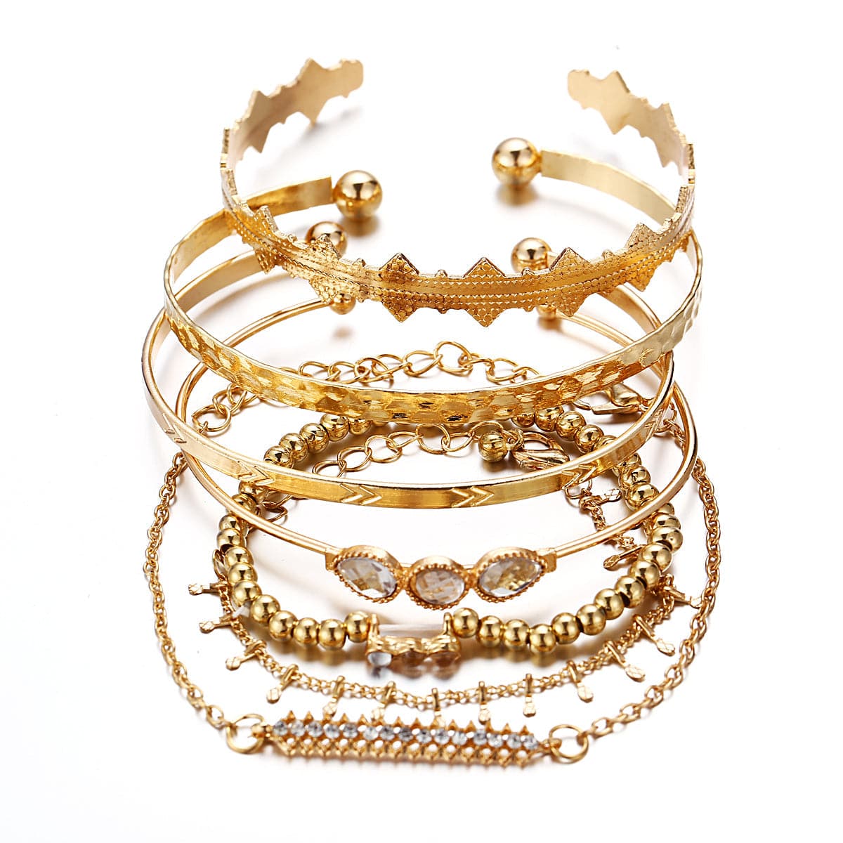 Cubic Zirconia & Crystal Textured Geometric Bracelet Set