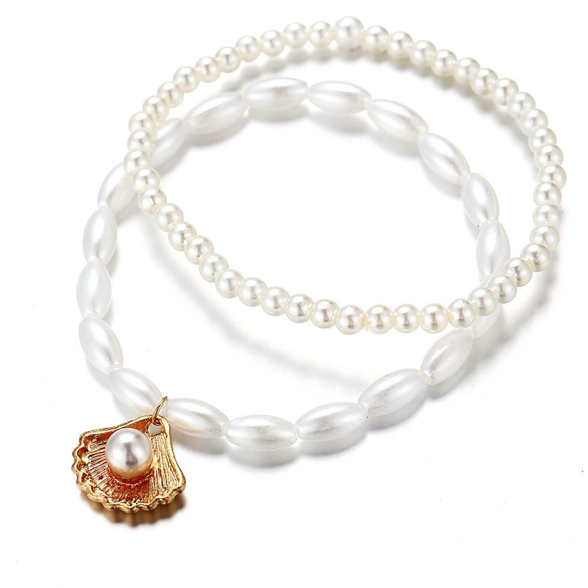 Pearl & 18K Gold-Plated Shell Charm Stretch Anklet Set