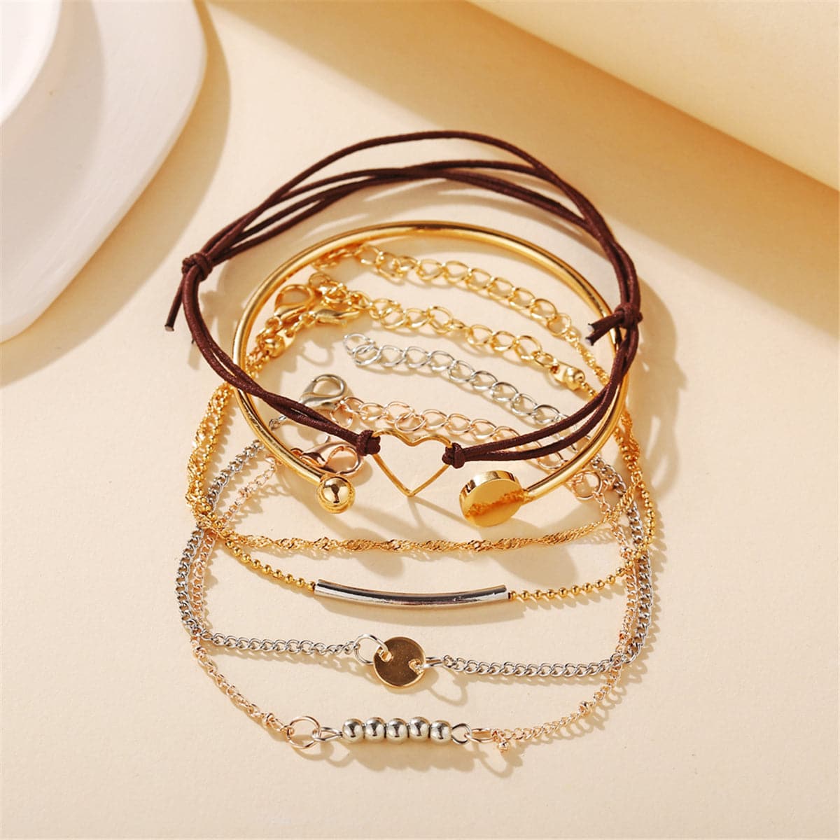 18K Gold-Plated & Silver-Plated Heart Bracelet Set