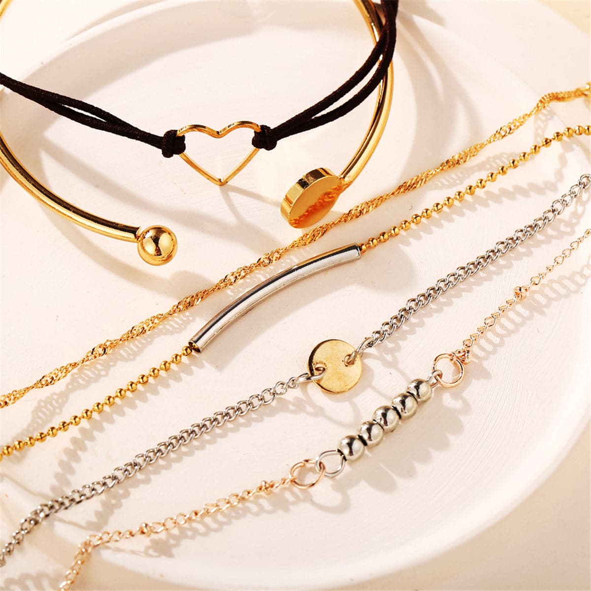 18K Gold-Plated & Silver-Plated Heart Bracelet Set