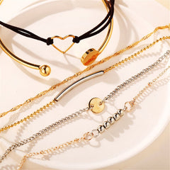 18K Gold-Plated & Silver-Plated Heart Bracelet Set