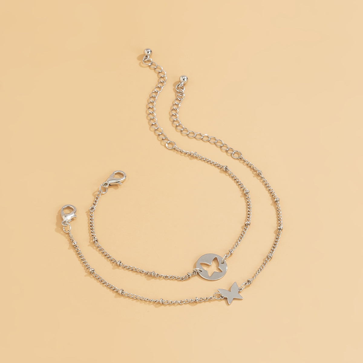 Silver-Plated Butterfly Charm Bracelet Set