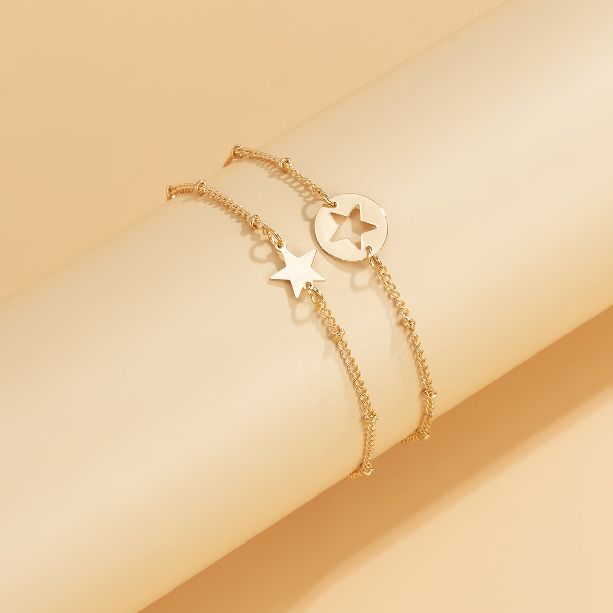 18K Gold-Plated Open Star Charm Bracelet Set