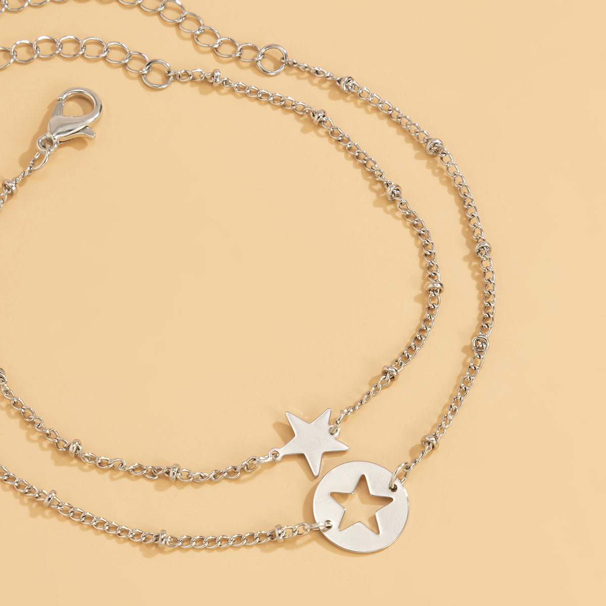 Silver-Plated Open Star Two-Piece Charm Bracelet Set