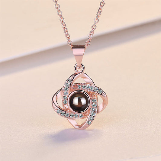 Cubic Zirconia and Crystal 18K Rose Gold-Plated Interlocking Pendant Necklace, rose gold pendant necklace for..., front view