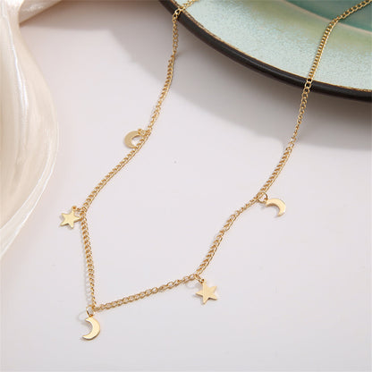 18K Gold-Plated Celestial Necklace, gold pendant necklace for women, dainty minimalist design, detail close-up