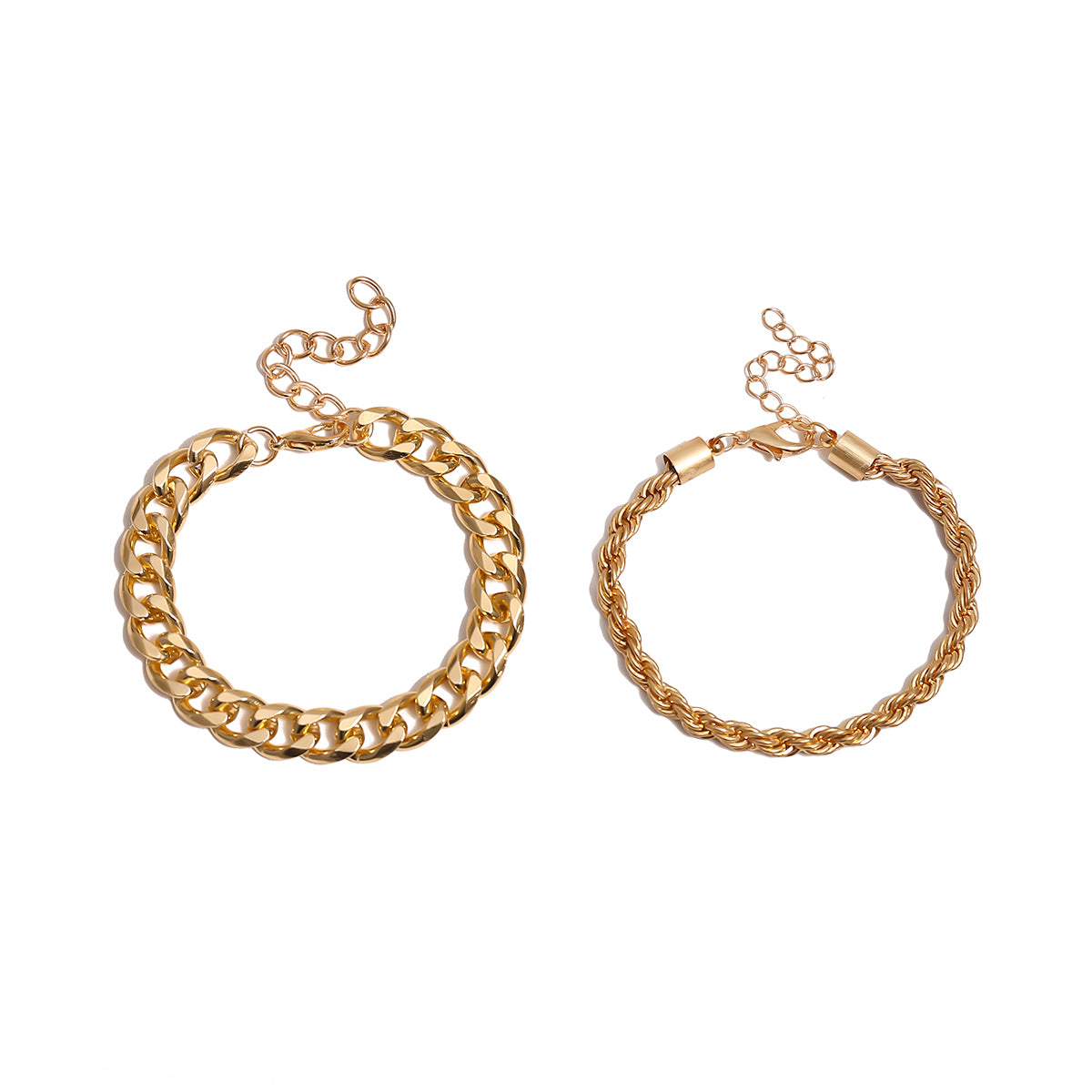 18K Gold-Plated Curb and Rope Chain Bracelet Set, jewelry gift sets for women, elegant gift for her, lifestyle look