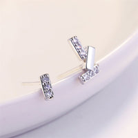 Cubic Zirconia & Silver-Plated Bar Cluster Stud Earrings