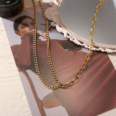 Fashionable 18K gold-plated necklace with a long chain and linked design, ideal for adding flair to your jewelry collection.