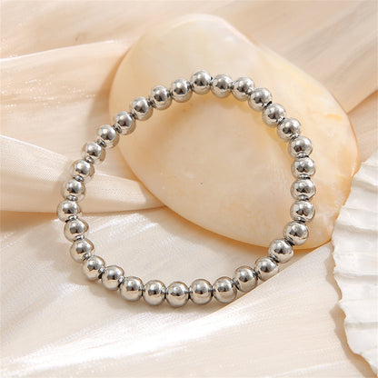 Silver-Plated Beaded Stretch Bracelet, silver bracelet for women, dainty minimalist design, styled look