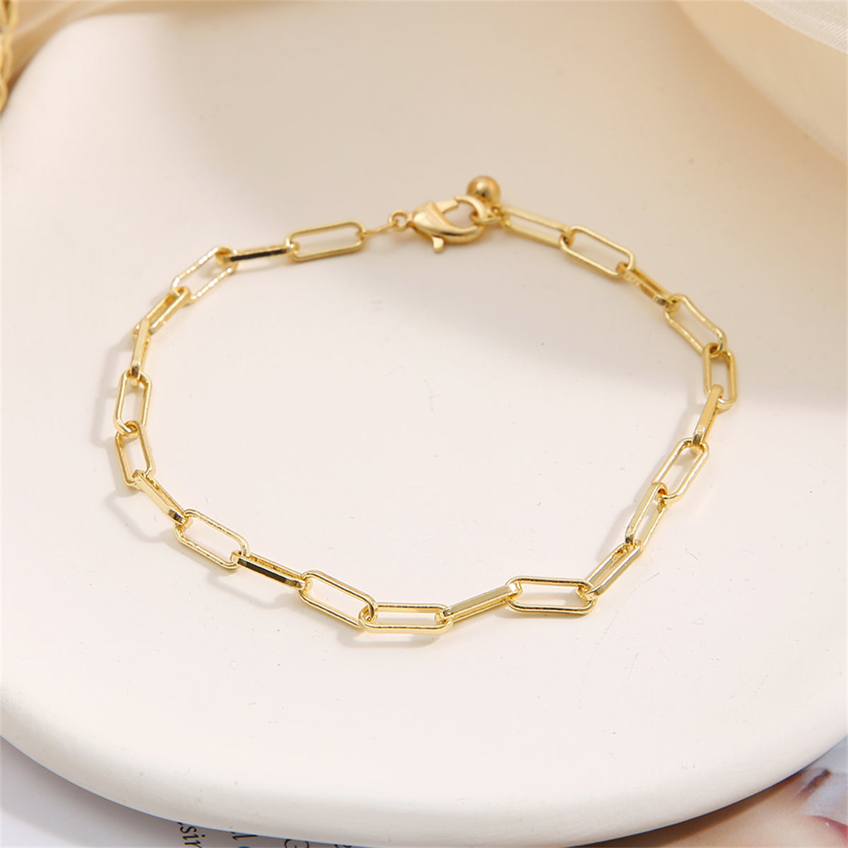 18K Gold-Plated Cable Chain Bracelet, gold bracelet for women, dainty minimalist design, front view